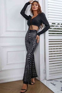 Sequin High Waist Flared Pants - Pahabu - Women's Clothing & Shop