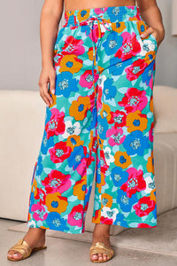 Plus Size Floral Drawstring Wide Leg Pants with Pockets - Pahabu - Women's Clothing & Shop
