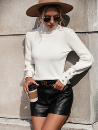 Mock Neck Ribbed Lantern Sleeve Pullover Sweater - Pahabu - Women's Clothing & Shop