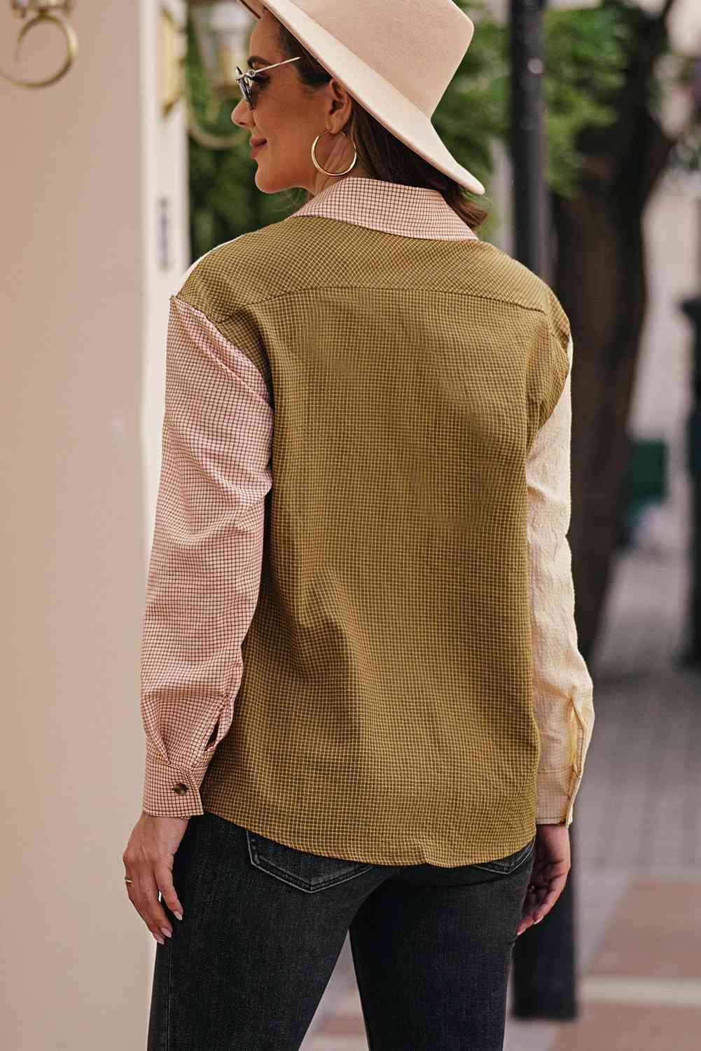 Grid Color Block Button-Up Shirt - Pahabu - Women's Clothing & Shop