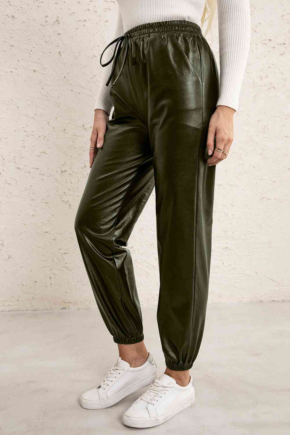 Ivy Lane Elastic Waist PU Leather Joggers - Pahabu - Women's Clothing & Shop