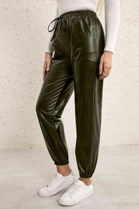 Ivy Lane Elastic Waist PU Leather Joggers - Pahabu - Women's Clothing & Shop
