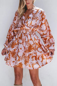Smocked Printed Long Sleeve Mini Dress - Pahabu - Women's Clothing & Shop
