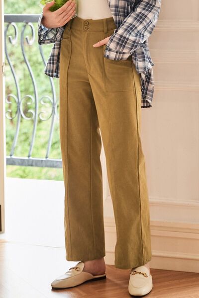 Half Elastic Waist Straight Pants - Pahabu - Women's Clothing & Shop