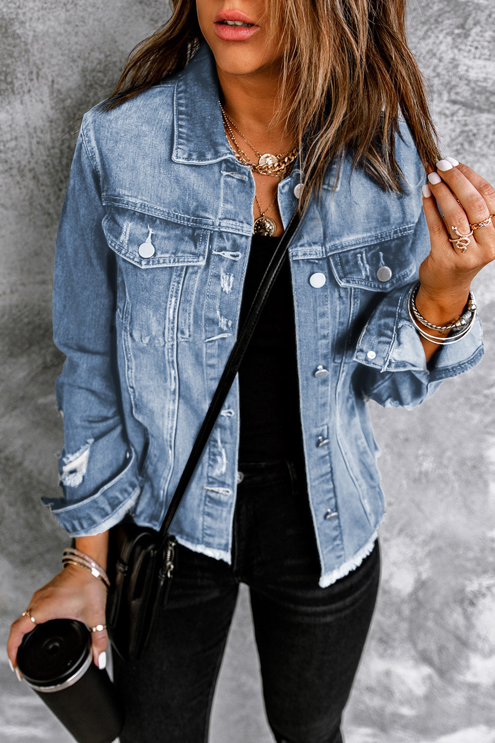Distressed Raw Hem Denim Jacket - Pahabu - Women's Clothing & Shop