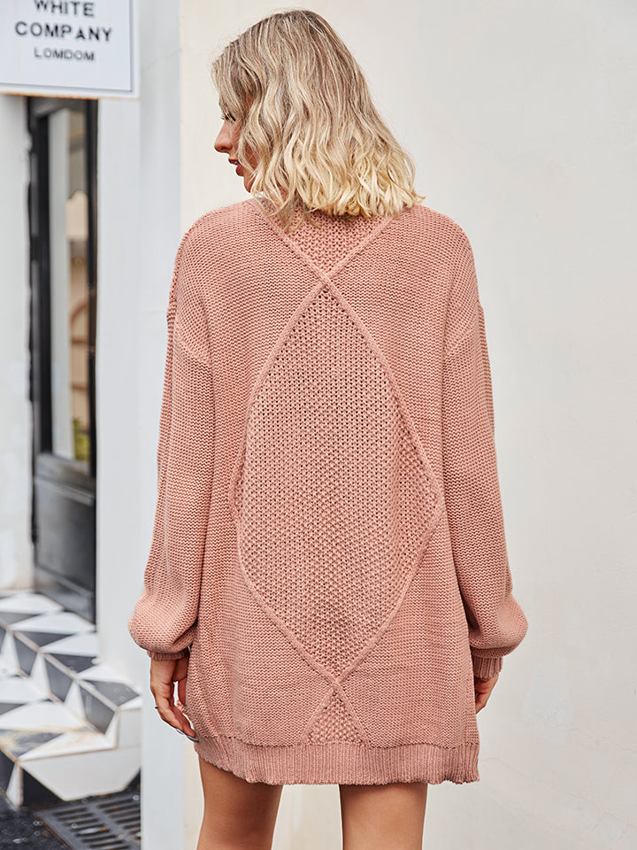 Cable-Knit Long Sleeve Cardigan - Pahabu - Women's Clothing & Shop