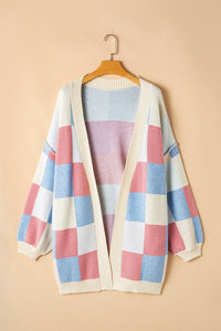 Color Block Open Front Long Sleeve Cardigan - Pahabu - Women's Clothing & Shop