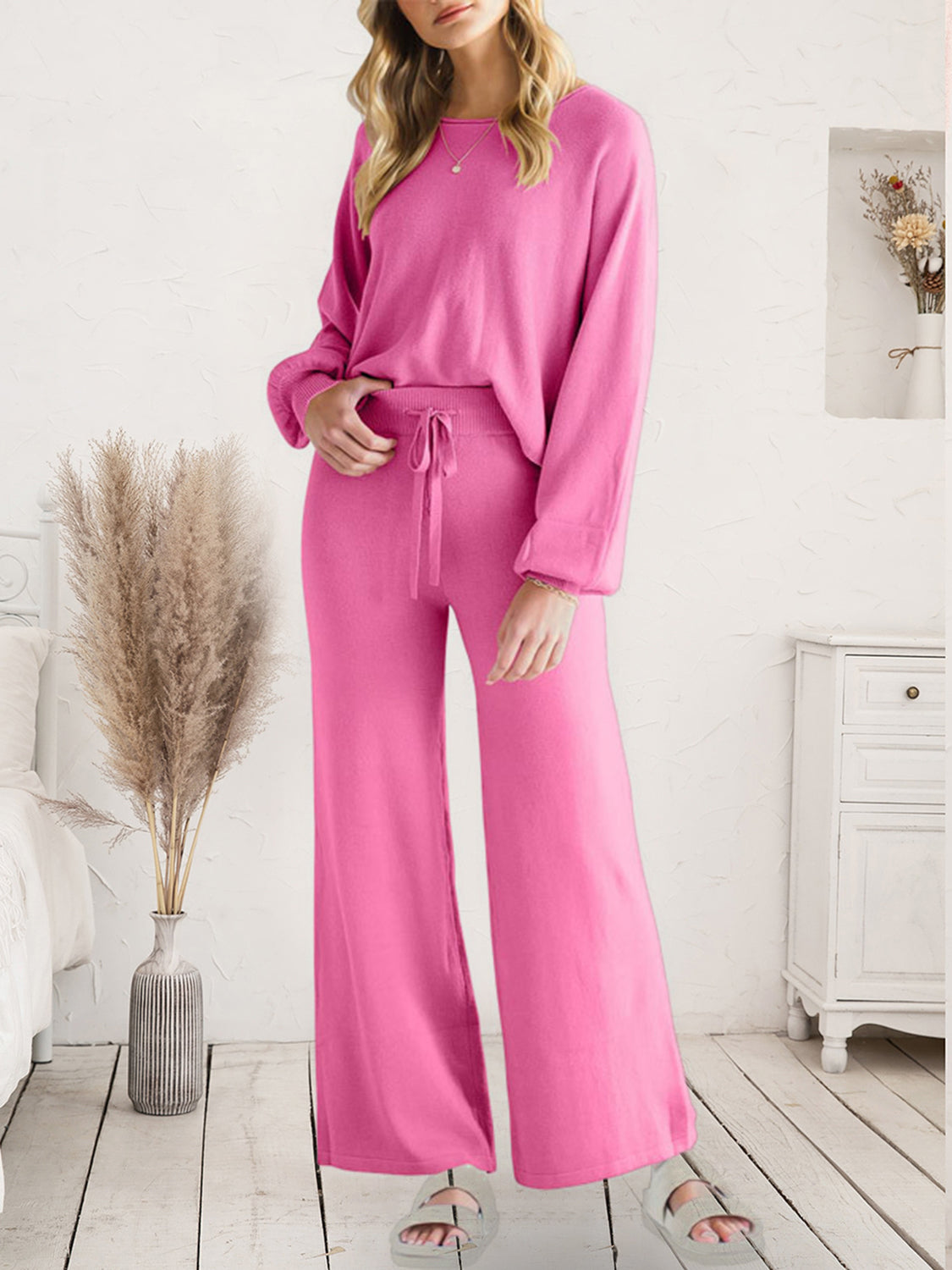 Long Sleeve Lounge Top and Drawstring Pants Set - Pahabu - Women's Clothing & Shop