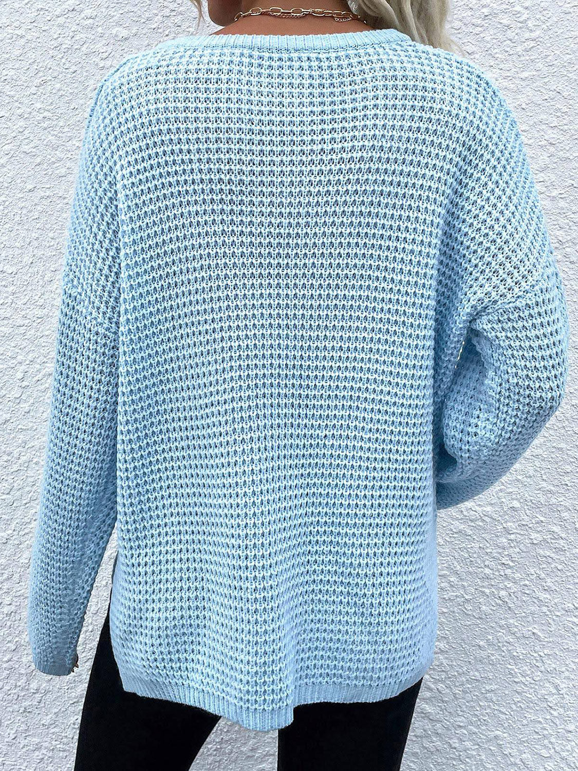 Notched Long Sleeve Sweater - Pahabu - Women's Clothing & Shop