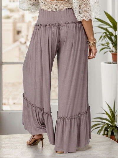 Wide Leg Ruffle Trim Pants - Pahabu - Women's Clothing & Shop