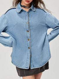 Button Up Collared Neck Denim Top - Pahabu - Women's Clothing & Shop