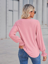 V-Neck Eyelet Flounce Sleeve Blouse - Pahabu - Women's Clothing & Shop