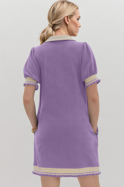 Oh Frill Contrast Trim Johnny Collar Short Sleeve Mini Dress - Pahabu - Women's Clothing & Shop