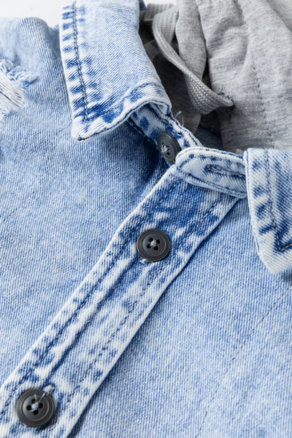 Distressed Button Up Hooded Denim Jacket with Pockets - Pahabu - Women's Clothing & Shop