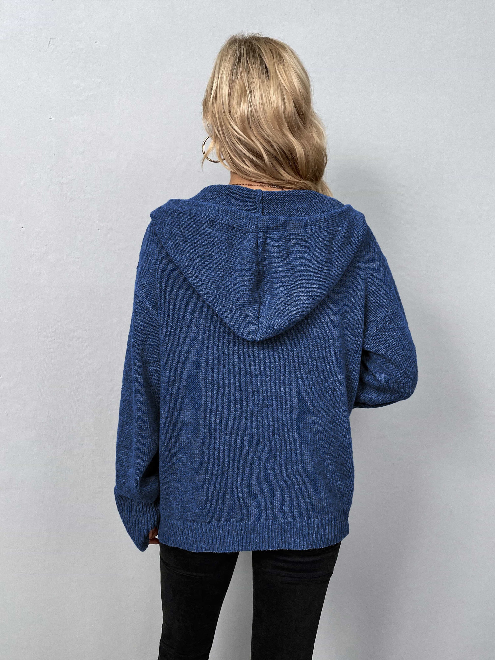 Button-Down Long Sleeve Hooded Sweater - Pahabu - Women's Clothing & Shop