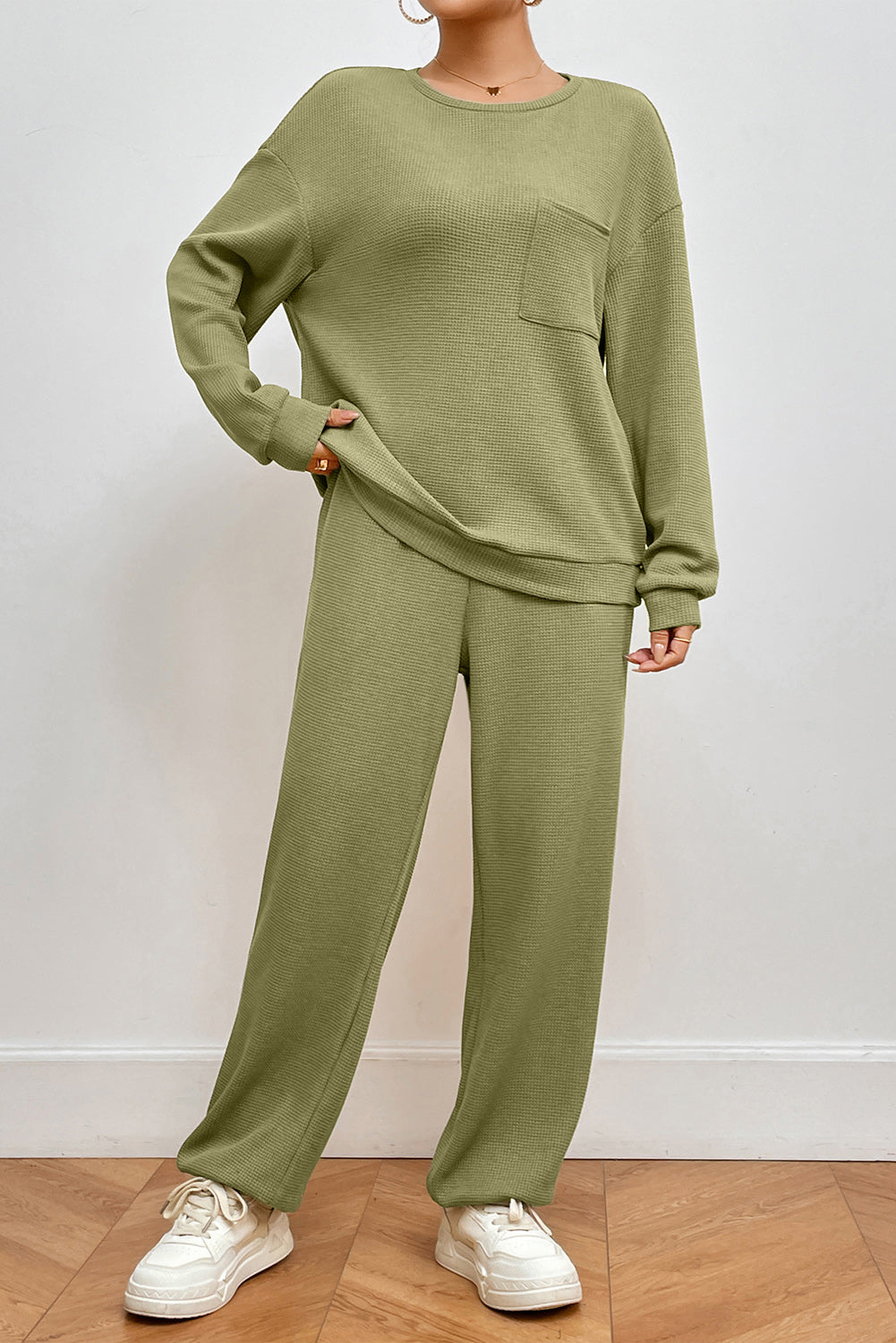 Pocketed Round Neck Top and Pants Lounge Set - Pahabu - Women's Clothing & Shop