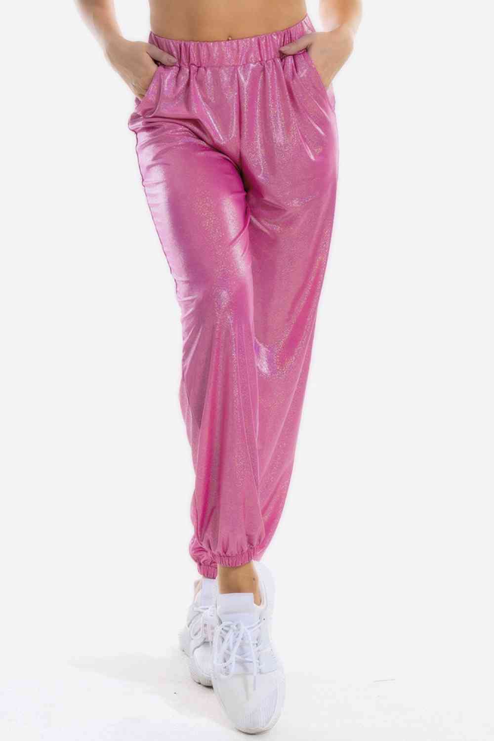 Glitter Elastic Waist Pants with Pockets - Pahabu - Women's Clothing & Shop