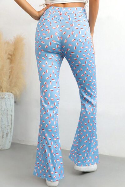 Printed High Waist Flare Pants with Pockets - Pahabu - Women's Clothing & Shop