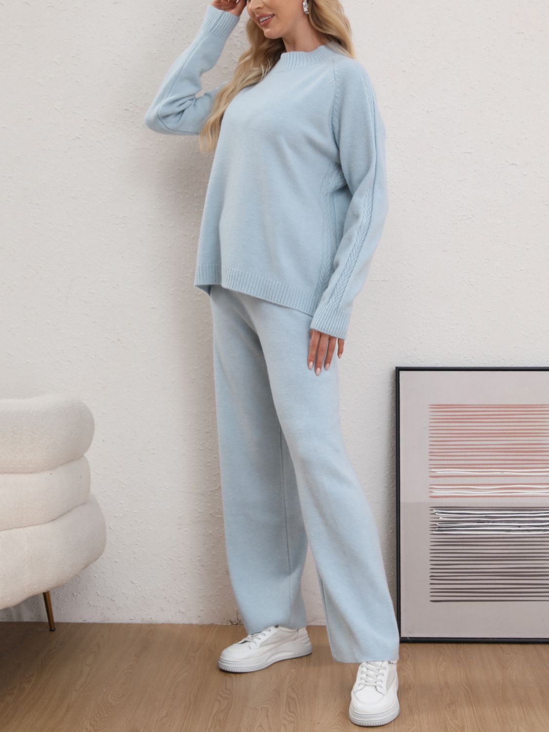 Mock Neck Long Sleeve Top and Pants Sweater Set - Pahabu - Women's Clothing & Shop