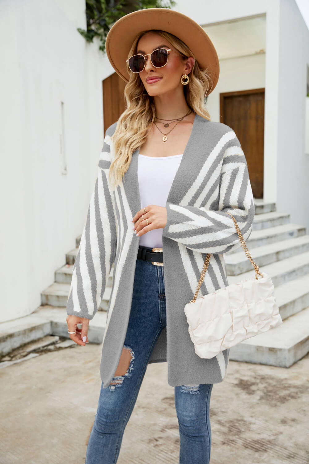 Woven Right Two-Tone Open Front Fuzzy Longline Cardigan - Pahabu - Women's Clothing & Shop