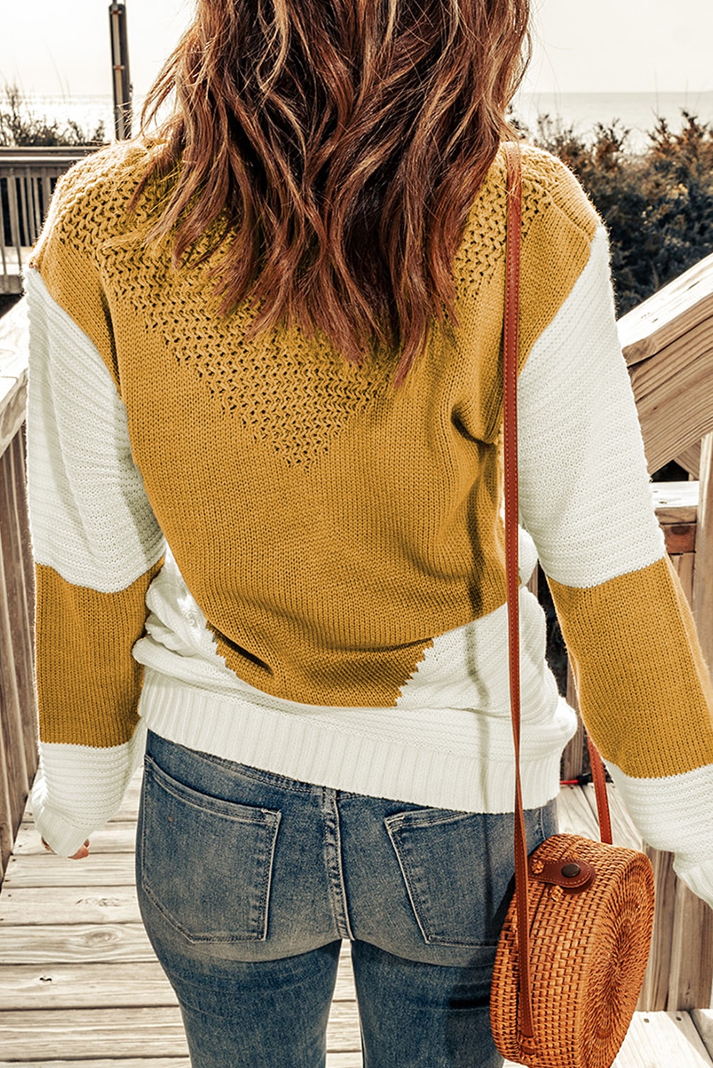 Woven Right Two-Tone Openwork Rib-Knit Sweater - Pahabu - Women's Clothing & Shop