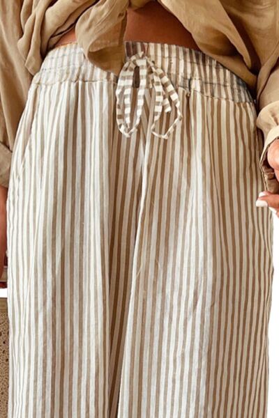 Pocketed Striped Wide Leg Pants - Pahabu - Women's Clothing & Shop