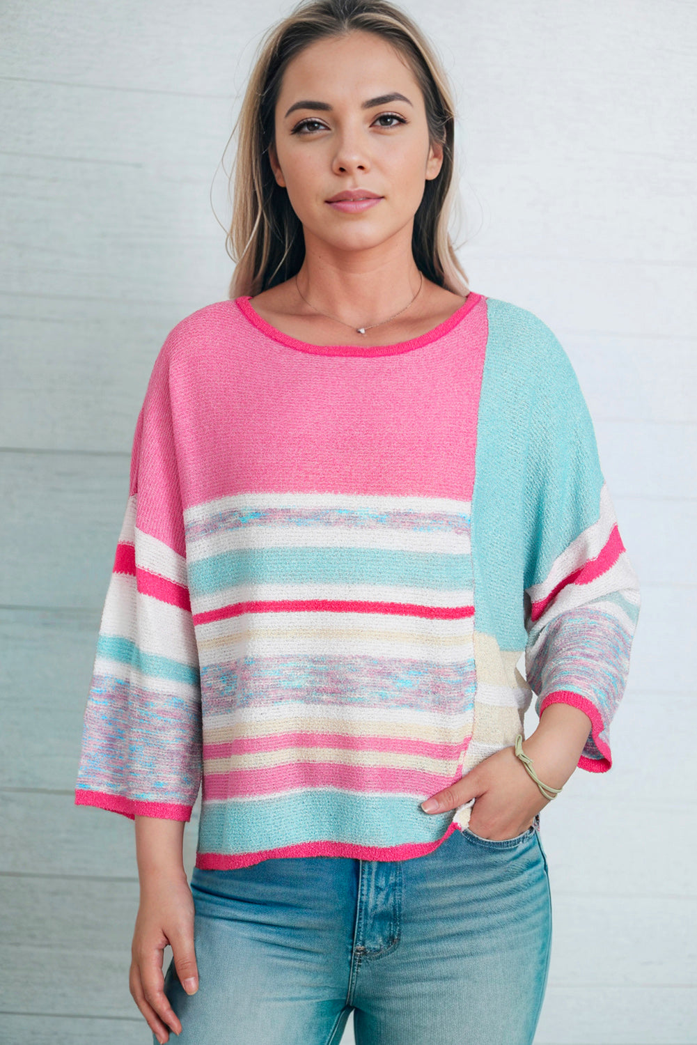Printed Round Neck Dropped Shoulder Pullover Sweater - Pahabu - Women's Clothing & Shop