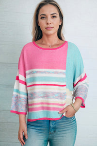 Printed Round Neck Dropped Shoulder Pullover Sweater - Pahabu - Women's Clothing & Shop