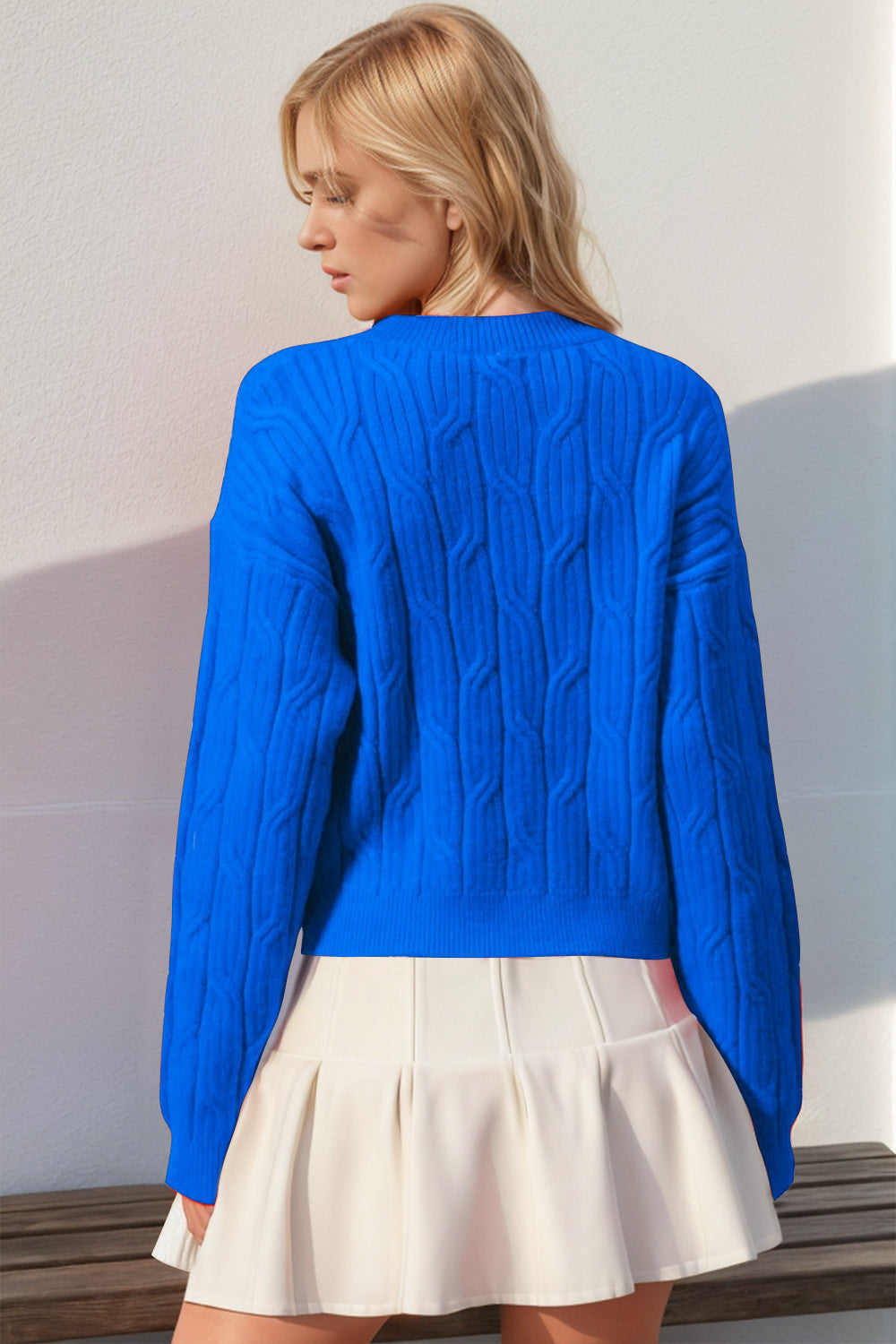 Double Take Full Size Bow Cable-Knit Round Neck Sweater - Pahabu - Women's Clothing & Shop