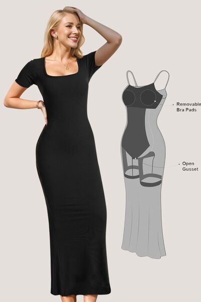 Basic Bae Built-In Shapewear Square Neck Short Sleeve Maxi Dress - Pahabu - Women's Clothing & Shop