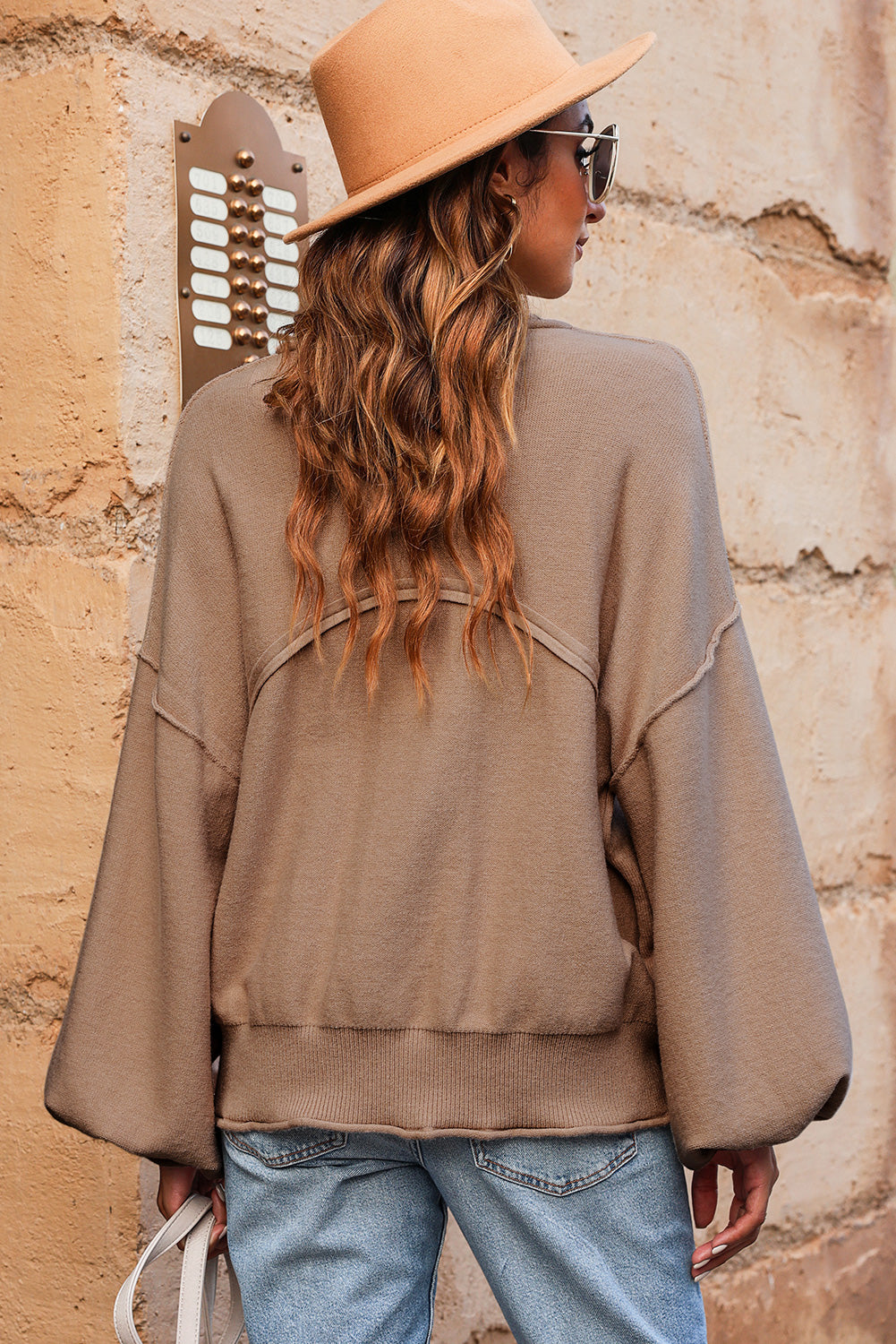Round Neck Dropped Shoulder Sweater - Pahabu - Women's Clothing & Shop