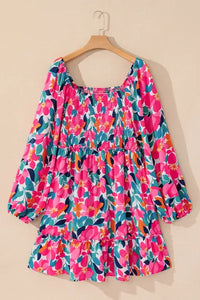 Plus Size Smocked Floral Square Neck Balloon Sleeve Dress - Pahabu - Women's Clothing & Shop