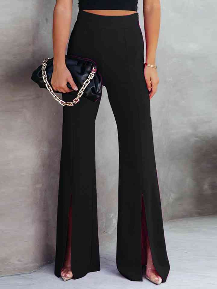 Front Slit Flare Leg Pants - Pahabu - Women's Clothing & Shop