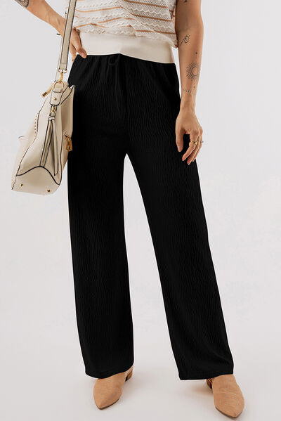 Textured Straight Leg Pants - Pahabu - Women's Clothing & Shop