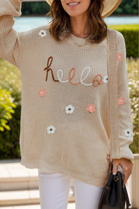 Flower Round Neck Long Sleeve Sweater - Pahabu - Women's Clothing & Shop