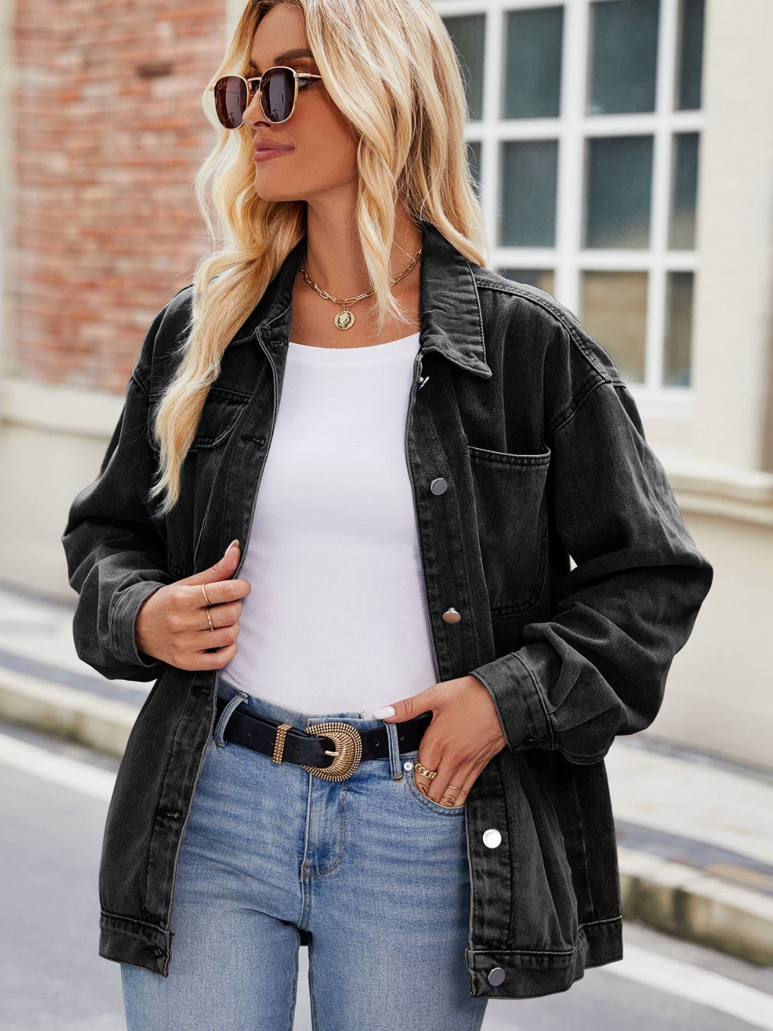 Button Up Denim Jacket with Pockets - Pahabu - Women's Clothing & Shop