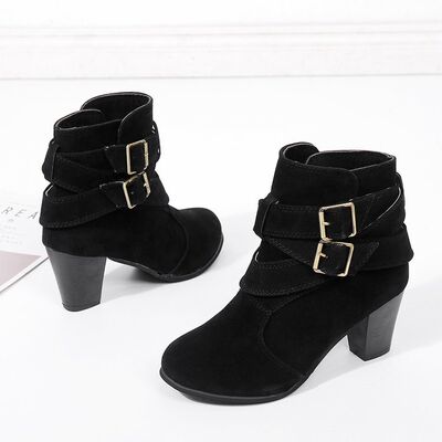 Suede Block Heel Ankle Boots - Pahabu - Women's Clothing & Shop