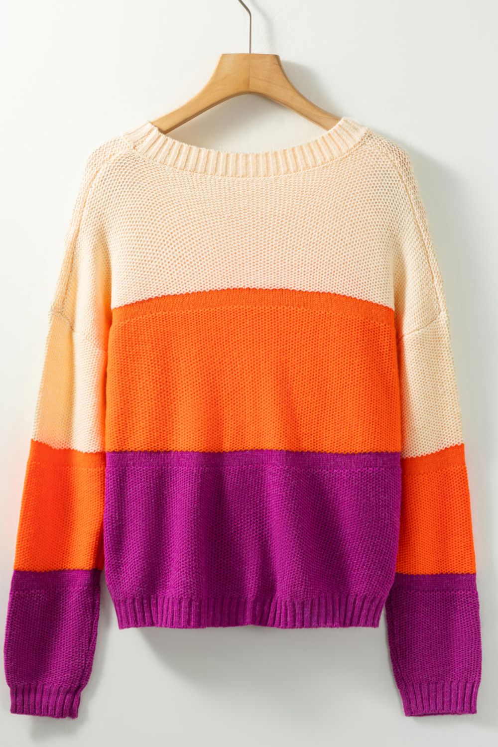 Color Block Drop Shoulder Round Neck Sweater - Pahabu - Women's Clothing & Shop