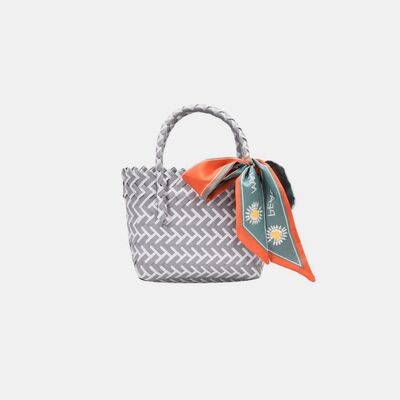 Contrast Woven Handbag with Ribbon - Pahabu - Women's Clothing & Shop