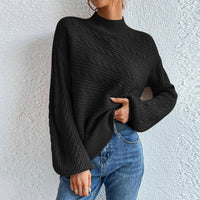 Cable-Knit Mock Neck Long Sleeve Sweater - Pahabu - Women's Clothing & Shop