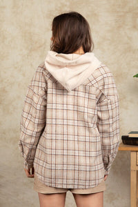 Drawstring Plaid Long Sleeve Hooded Jacket - Pahabu - Women's Clothing & Shop