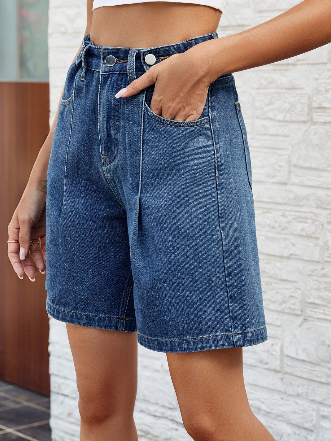 High Waist Denim Shorts with Pockets - Pahabu - Women's Clothing & Shop