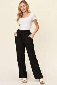 Double Take Full Size Texture Drawstring Straight Pants - Pahabu - Women's Clothing & Shop