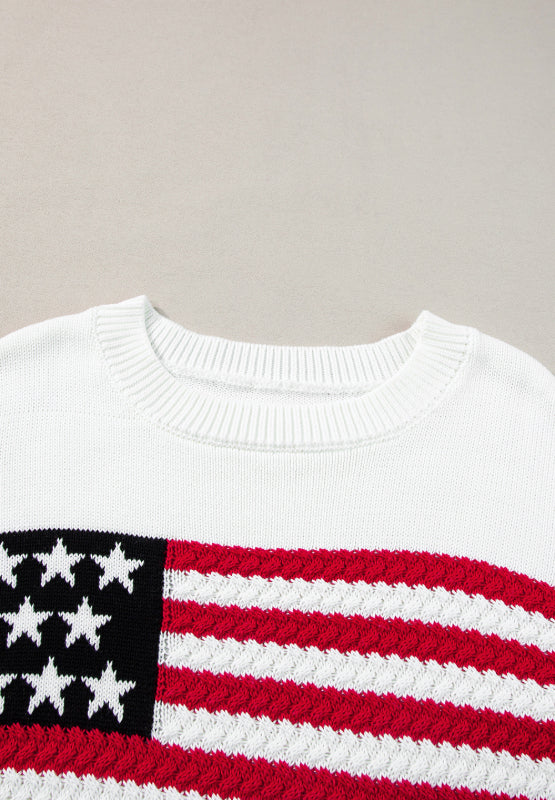 US Flag Side Slit Drop Shoulder Sweater - Pahabu - Women's Clothing & Shop