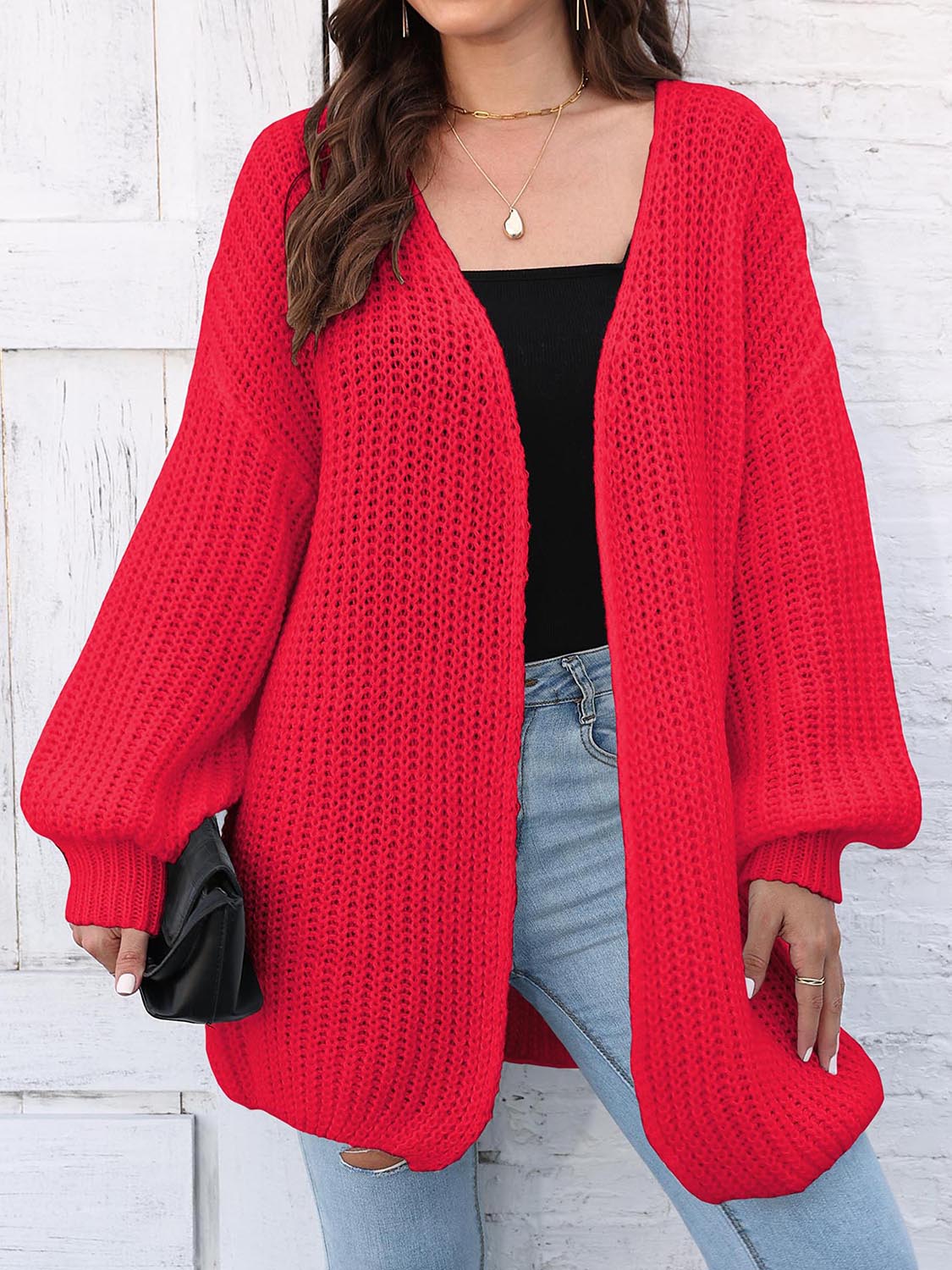 Open Front Dropped Shoulder Longline Cardigan - Pahabu - Women's Clothing & Shop