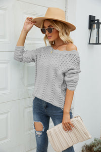 Woven Right Scalloped Boat Neck Openwork Tunic Sweater - Pahabu - Women's Clothing & Shop