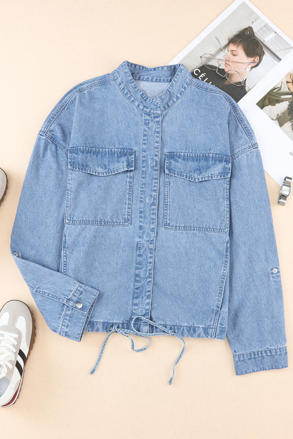 Snap Down Long Sleeve Denim Top - Pahabu - Women's Clothing & Shop
