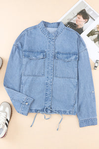 Snap Down Long Sleeve Denim Top - Pahabu - Women's Clothing & Shop
