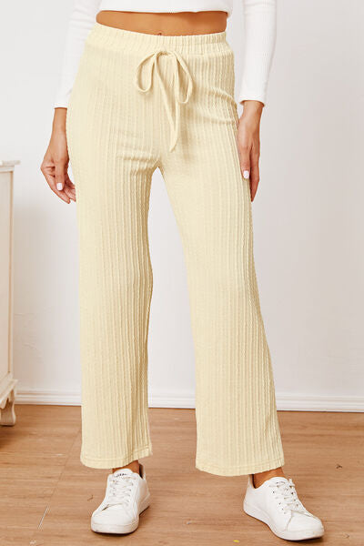 Textured Elastic Waist Straight Pants - Pahabu - Women's Clothing & Shop