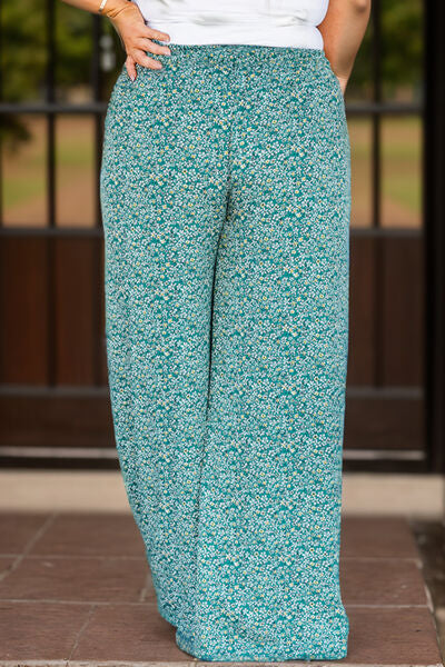 Plus Size Ditsy Floral Wide Lag Pants - Pahabu - Women's Clothing & Shop